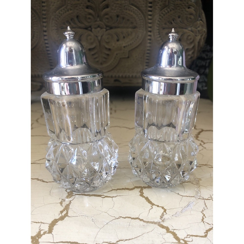 Vintage Crystal Salt And Pepper Shakers 3" Tall